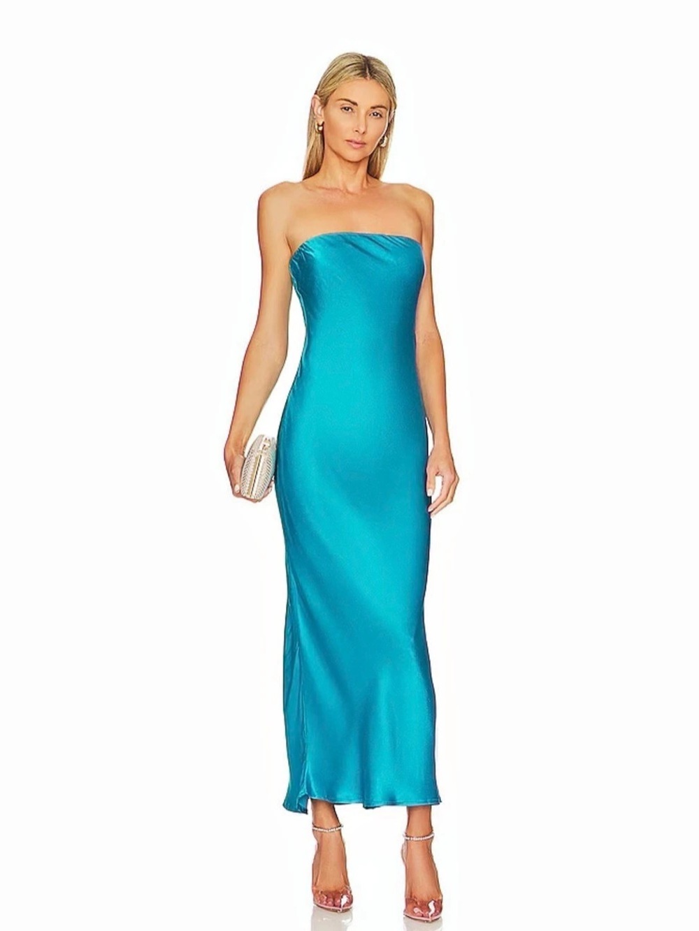 Revolve Satin Strapless Maxi Dress in Blue Size Small